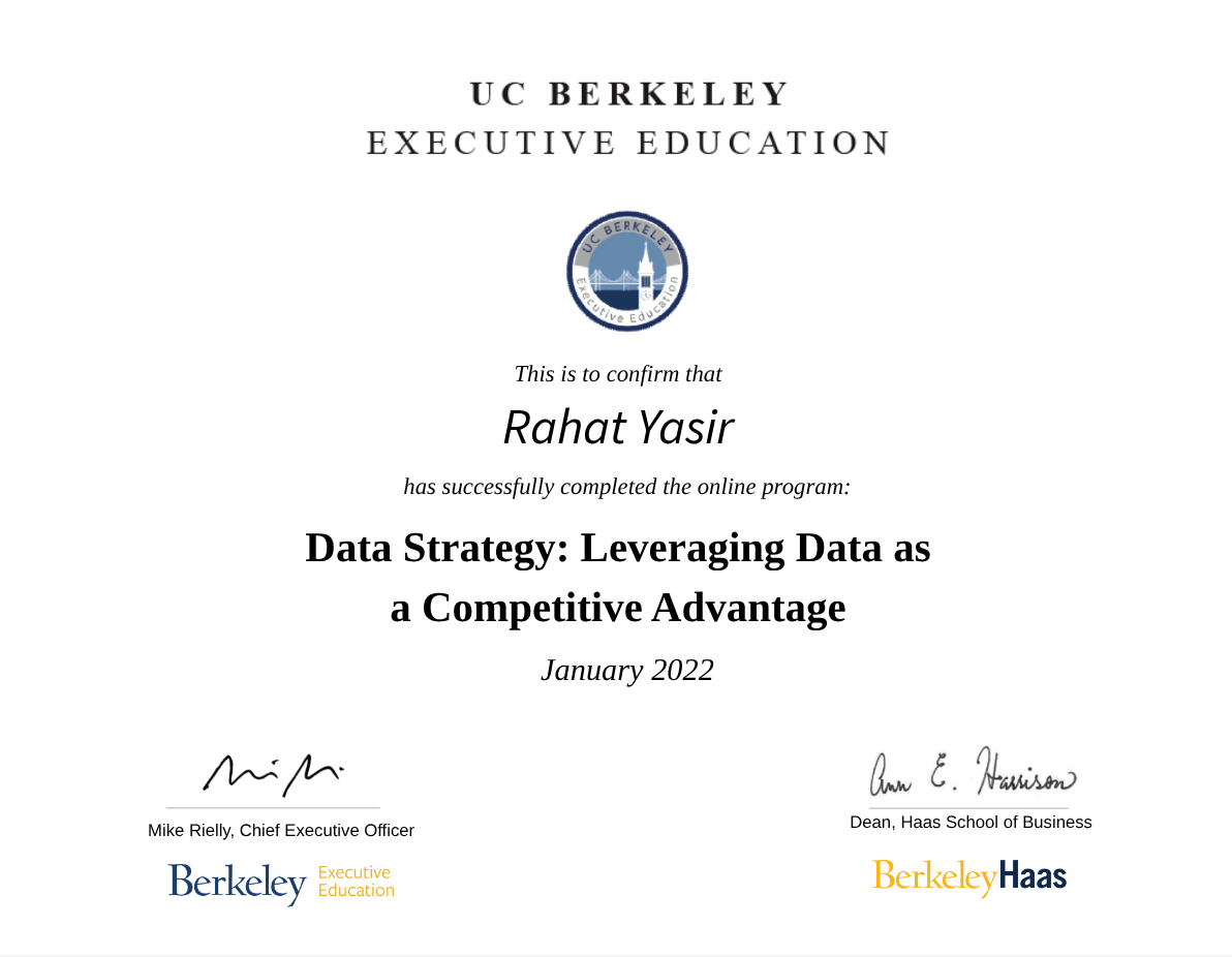 Exec Ed — Designing Enterprise Data Strategy certificate